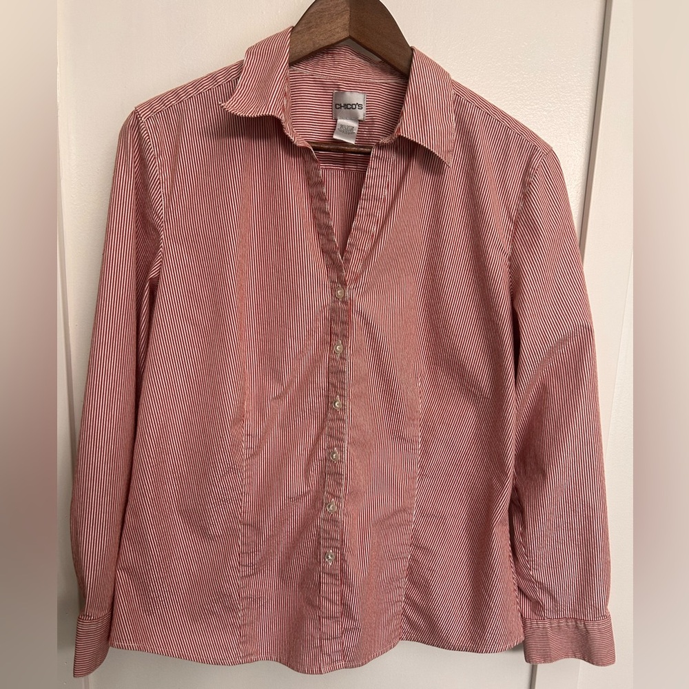 Chico's Red and Sliver Striped Top